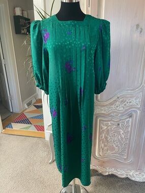 Vintage Flora Kung Floral Balloon Sleeve Silk Dress